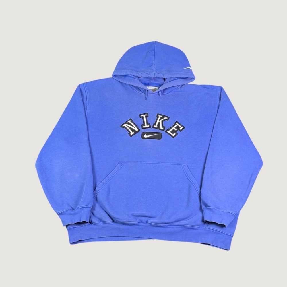 Nike Vintage Spellout Hoodie Blue Embroidered Swoosh XXL Pullover Sweatshirt